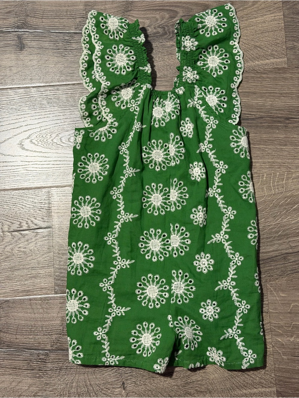 Girls 7 Vignette Green Floral Eyelet Romper